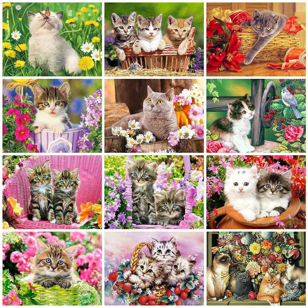 

Momoart DIY Diamond Embroidery Cat Flower Diamond Painting Animal New Arrivals Cross Stitch Mosaic Rhinestone Picture Wall Art