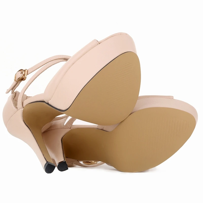 LOSLANDIFEN Women Pumps Fashion Platform Peep Toe Matte Leather Buckle Bride Shoes Woman Sexy Extremely High Heels  817-8MA