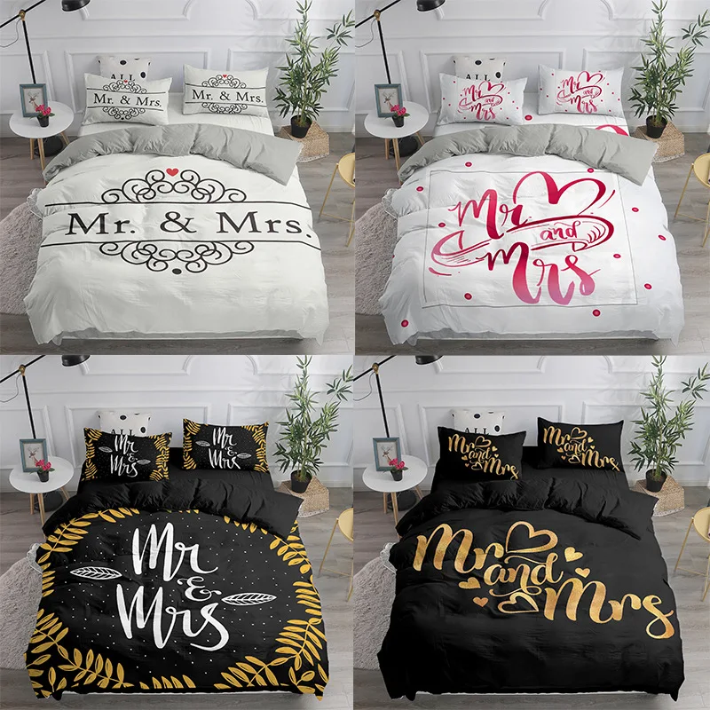 

Mr and Mis Bedding Duvet Cover Set King Queen Full Twin Size Comforter Cover Set Home Textile Bedclothes Women Men All Seasons