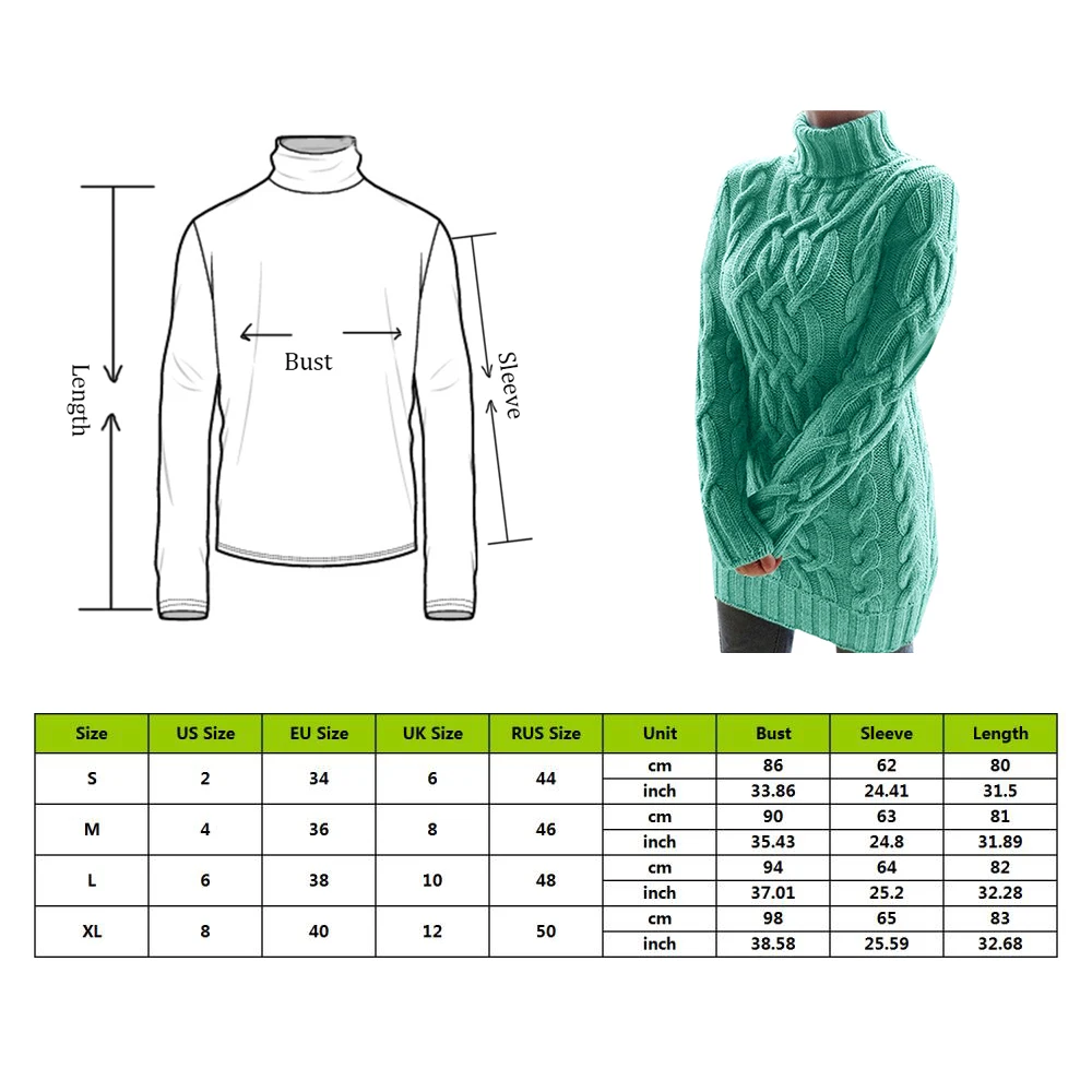 

WomenTurtleneck solid color thick wool sweater Oversized Sweater Dress Lady Warm Autumn Winter Clothes Knit Pullover Mujer 2021