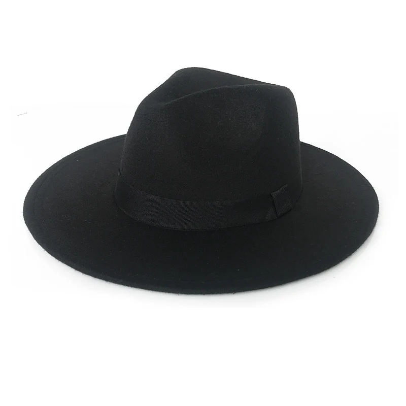 Black Felt Fedora Элегантная оранжевая шерстяная фетровая шляпа для женщин, Осенние винтажные шляпы Трилби с широкими полями, джазовая церковная Панама, Мужские фетровые шляпы-котелки YY18111 - Цвет: Black Felt Fedora