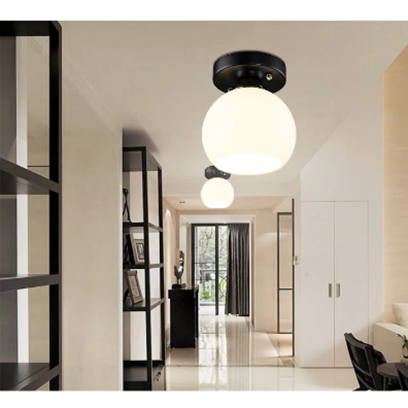 

American Country white Glass Ball singe head Ceiling Lamp Home Deco DIY Vintage metal Living Room E27 Bulb LED lighting