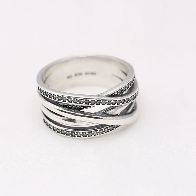 

925 Sterling Silver pandora Ring OPen work Eternity Entwined Crystal Rings For Women Wedding Party Gift Fashion Jewelry
