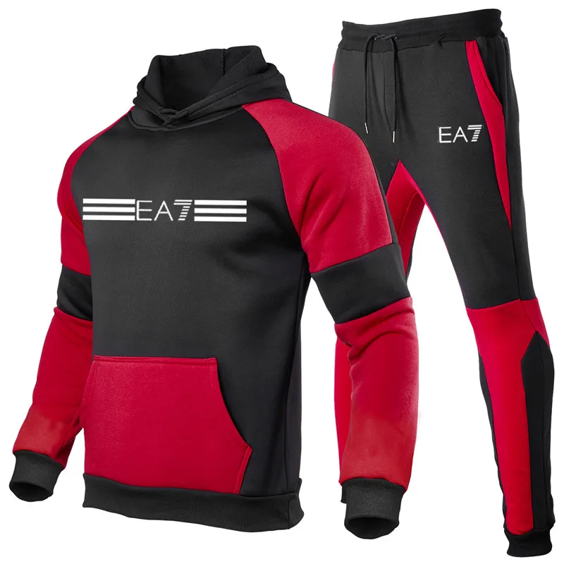 

Brand clothing men's autumn and winter hot sale hoodie + pants suit two-piece suit casual sportswear color matching patchwork sp