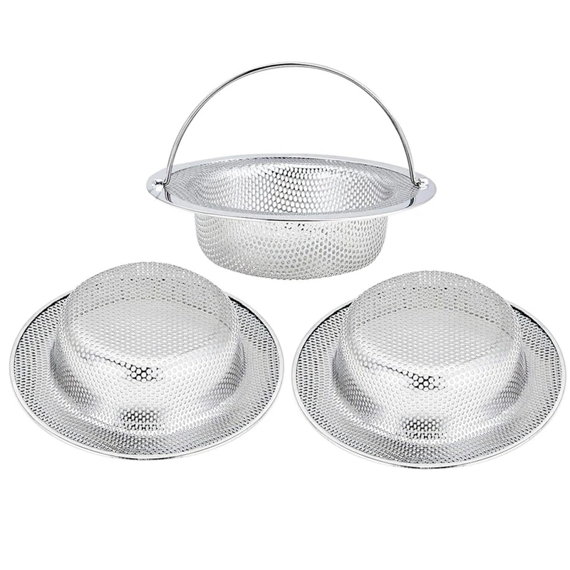 

3 Pcs Sink Strainer With Handle Stainless Steel Sink Garbage Disposal Stopper Kitchen Sink Basket Strainer With Rim