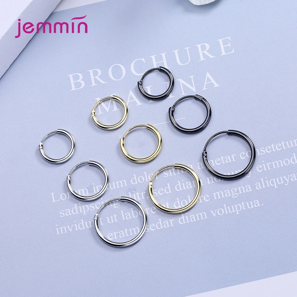 

925 Sterling Silver Hoop Earrings for Women Black Platinum Round Circle Earrings Fashion Jewelry Best Friend Gift Wholesale
