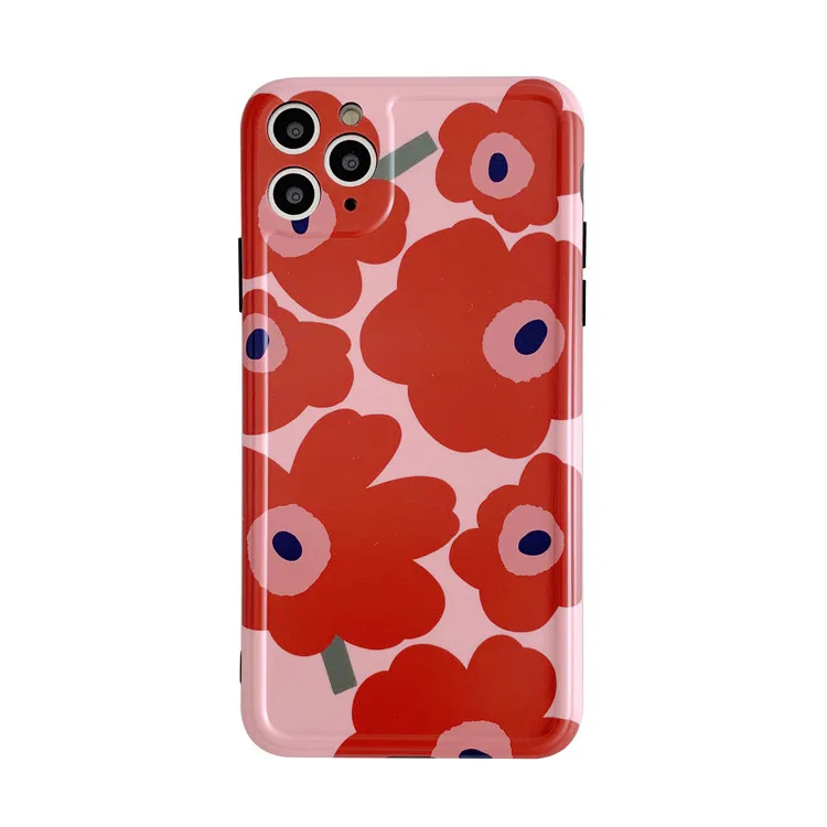 

Retro Art Red Abstract Flowers Korean Phone Case For iPhone 12 11 Pro Max XR X Xs Max 7 8 Puls SE 2020 Cover Soft Silicone Case