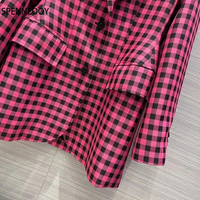 SPENNYMOOR 2021Designer Brand Fashion Office Lady Plaid Blazer Jackets Women Long Sleeve Single-Breasted Overcoat Outwear