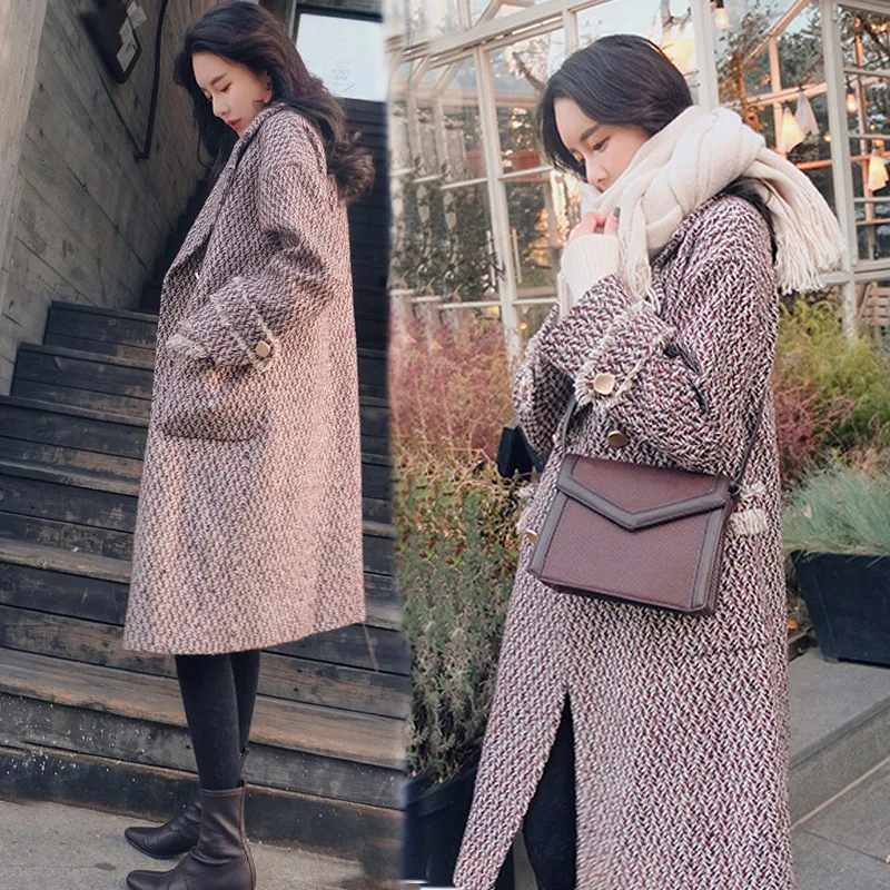 Зимнее новое длинное плотное шерстяное пальто модное свободное Шерстяное