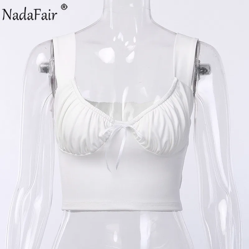 Женский топ с бантом Nadafair белый укороченный открытыми плечами в уличном стиле на