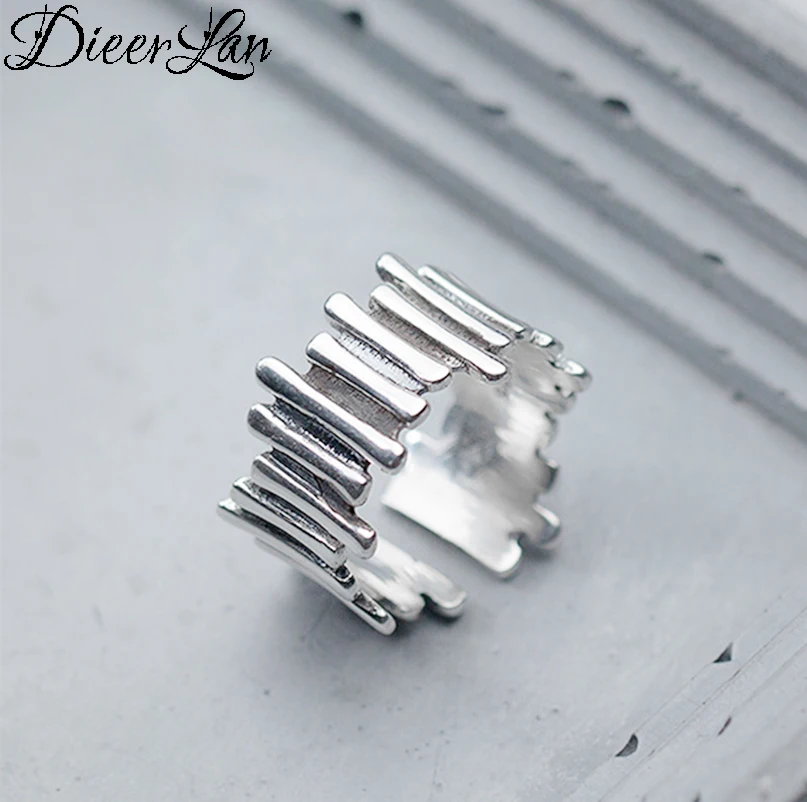 

DIEERLAN Retro Vintage Jewelry 925 Sterling Silver Irregular Line Rings For Women Men Big Opening Finger Rings Christmas Gifts