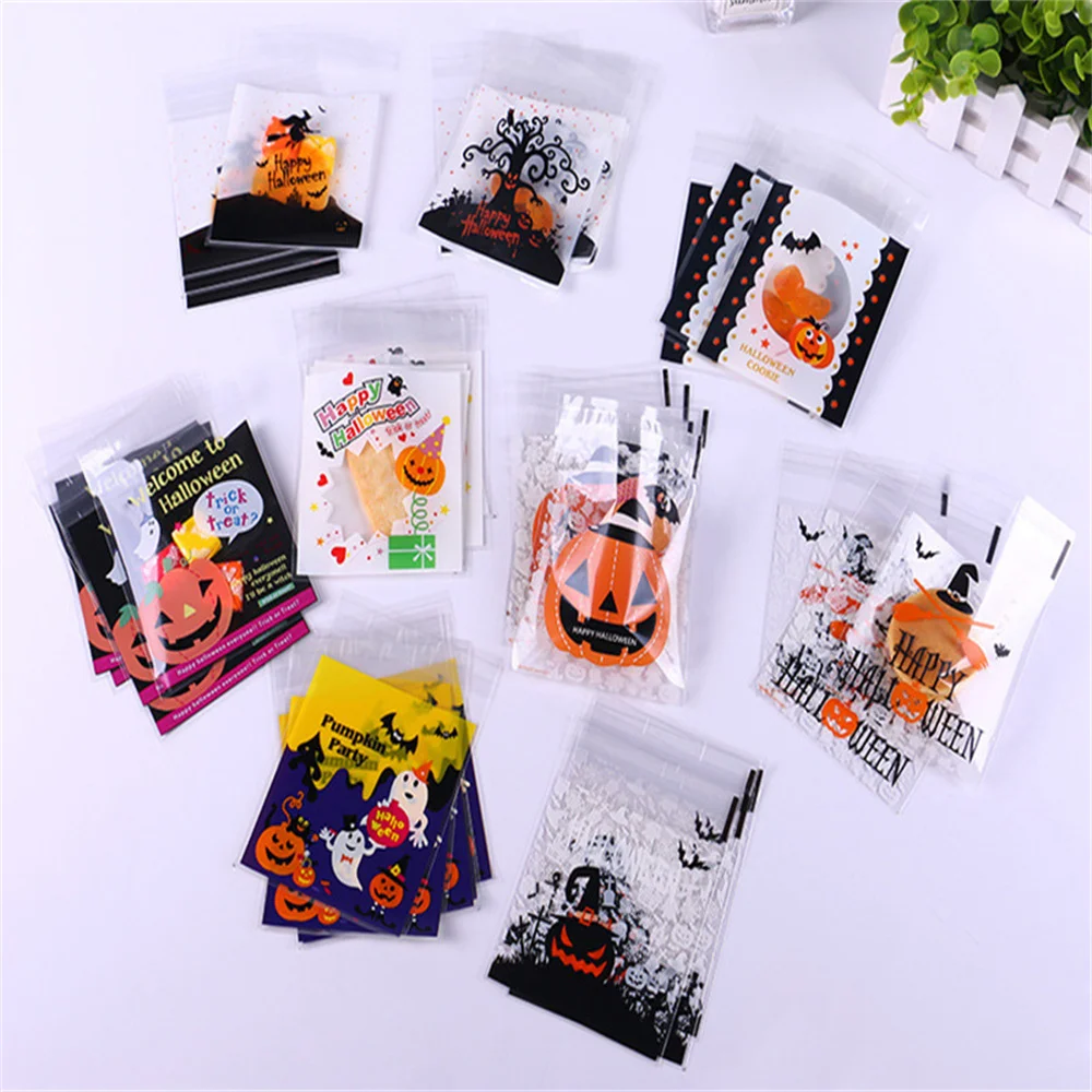 

100pcs Happy Halloween Candy Bag Gift Cookie Bags Biscuits Snack Plastic Packaging Bags Halloween Party Decoration Supplies