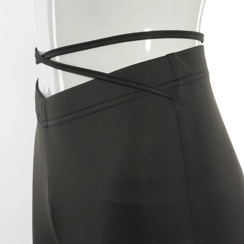 

BOOFEENAA Cyber Y2k Flare Pants E Girl Style Sexy Strechy Trousers Women Lace Up V Waist Low Rise Harajuku Black Pants C85-BZ22