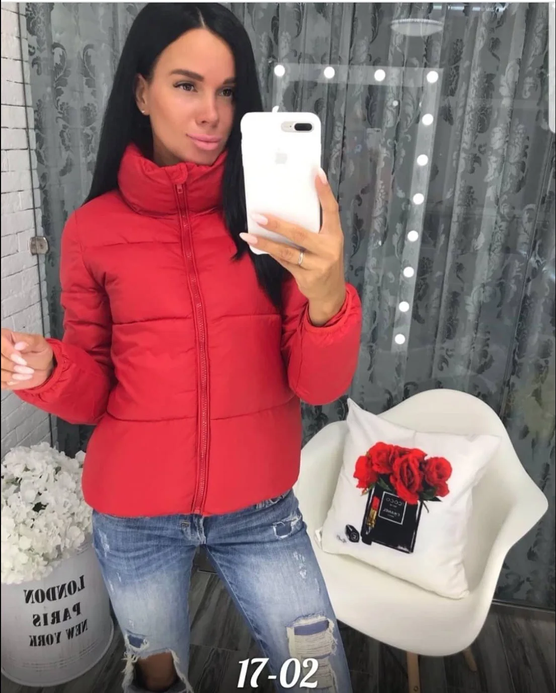 Хлопковое стеганое пальто куртка женская на молнии стоячий воротник короткая