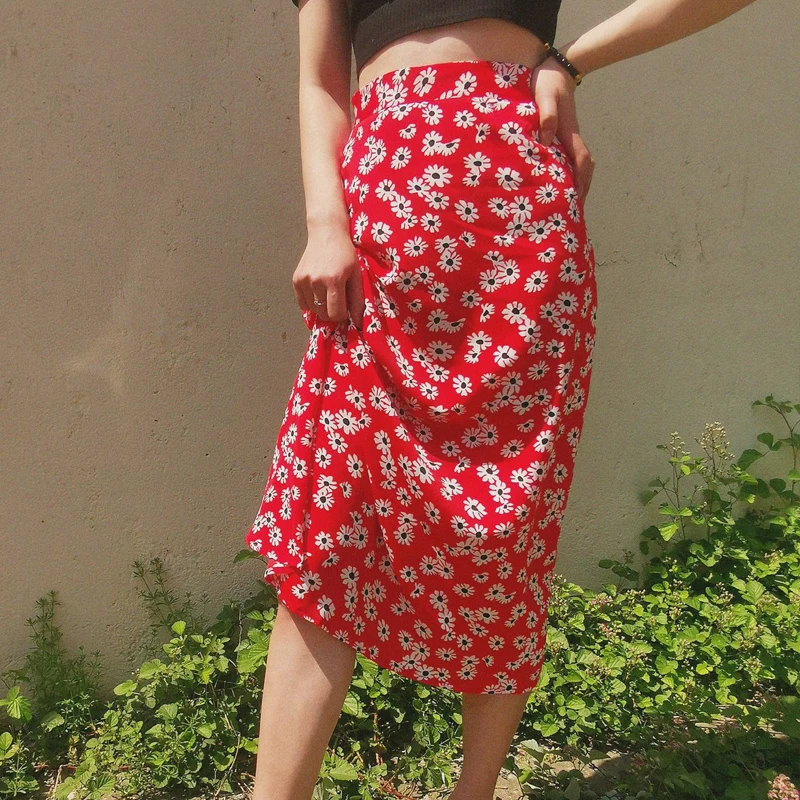 

Summer Skirt female Floral print long dress fashion 2020 slim casual retro high waist zipper skirt Women midi skirts womens