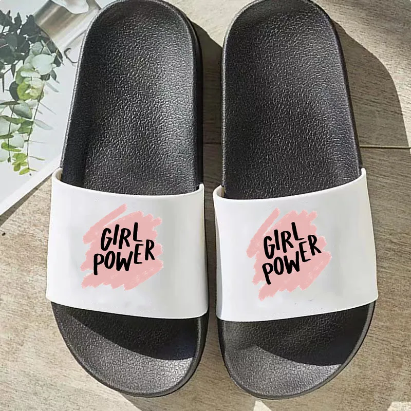 

2021 Women Shoes girl power Print Animal Pattern Beach Sandals Home Slippers Slip on Shoes for Woman Flip Flops Fashion Shoes