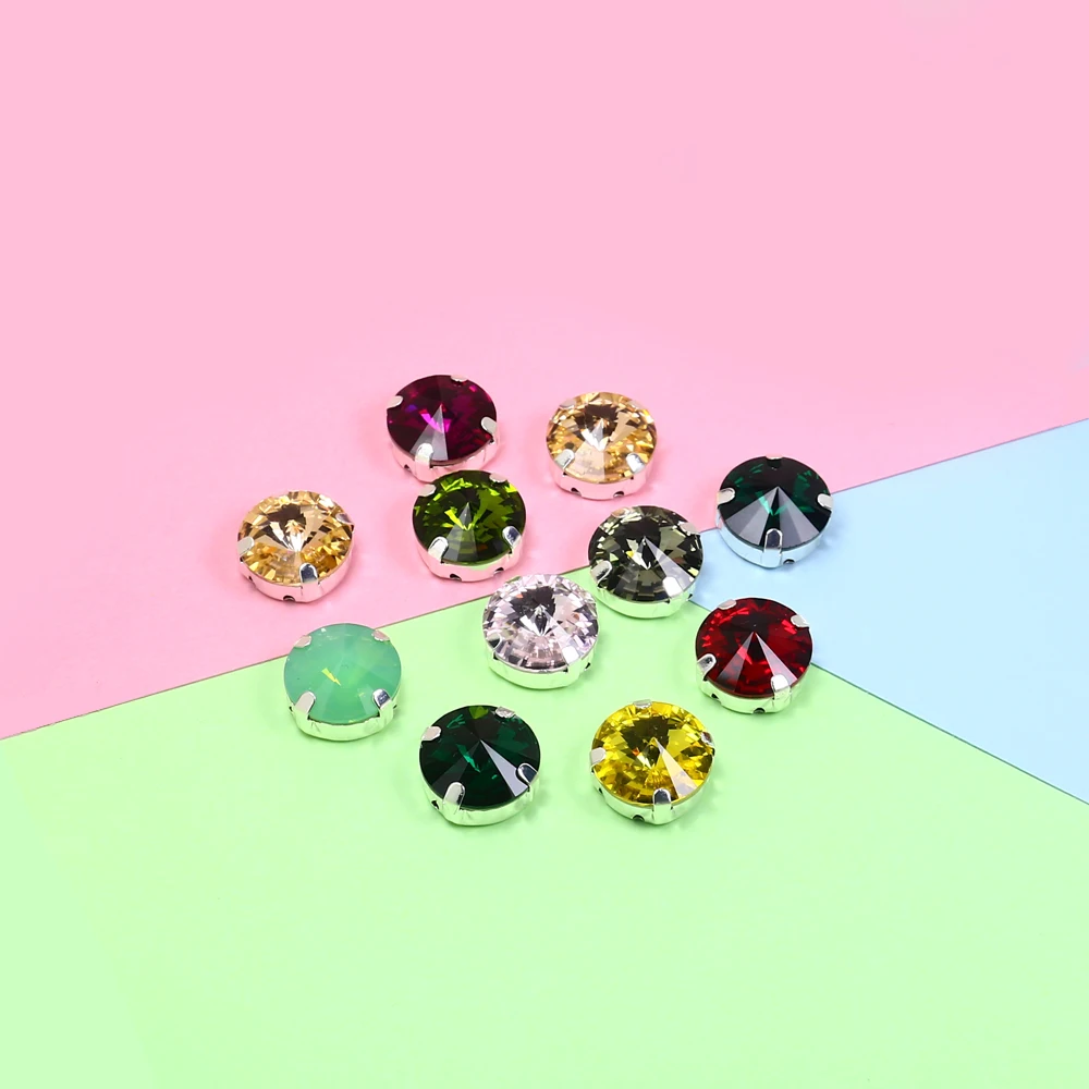 Красочные стеклянные хрустальные серебряные коготь Установка 14 мм шить на страз