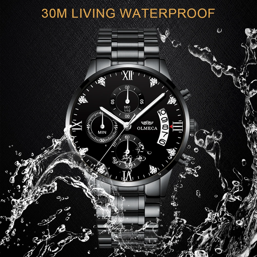 OLMECA мужские часы люксовый бренд водонепроницаемые нержавеющая сталь мода полный