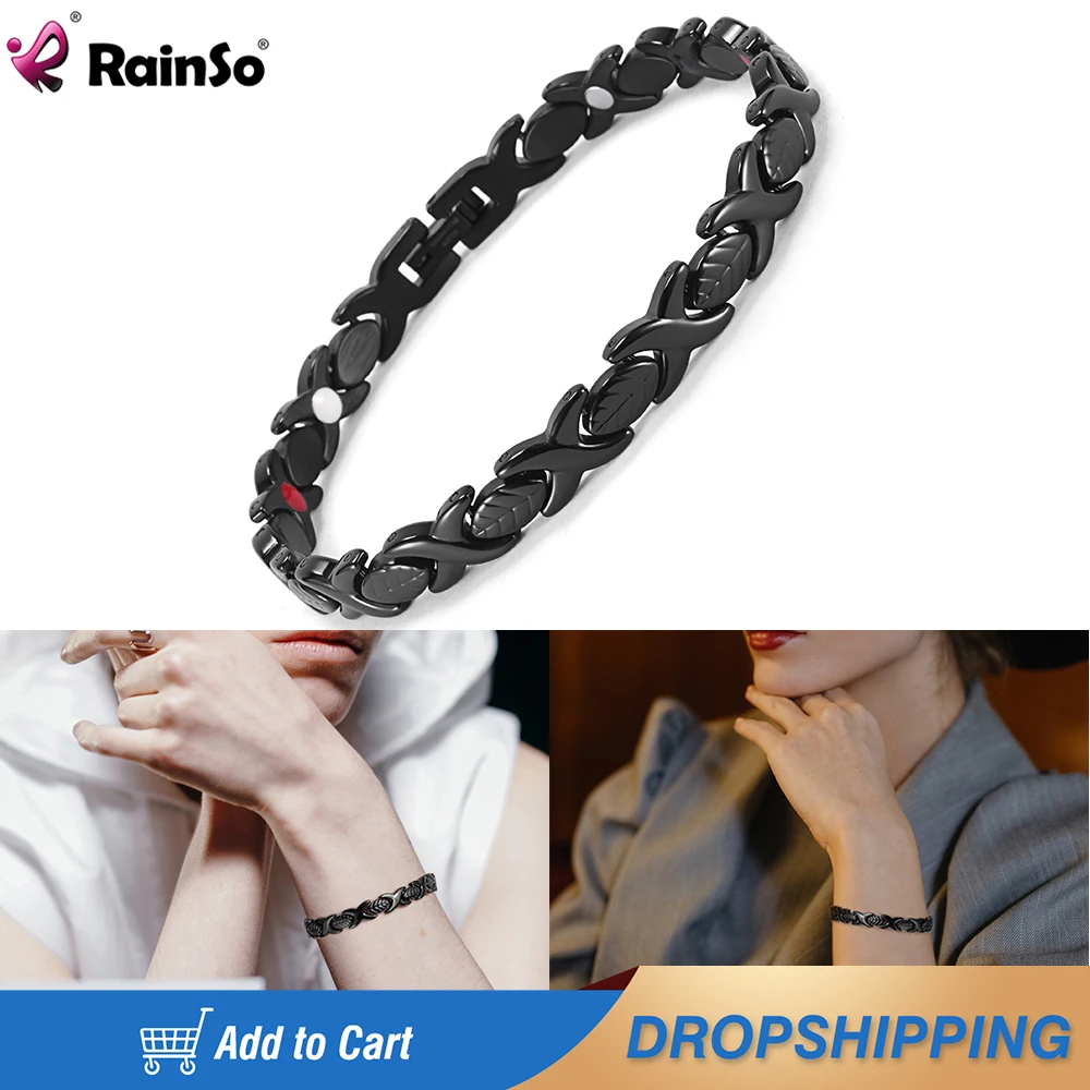 

Rainso Luxury Stainless Steel Bracelet For Women Magnetic Health Care 4in1 Black Germanium Bio Energy Ladies Jewelry Hand Chain