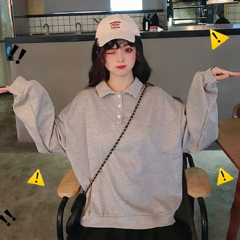 Свитшот женский однотонный повседневный базовый пуловер с длинным рукавом на