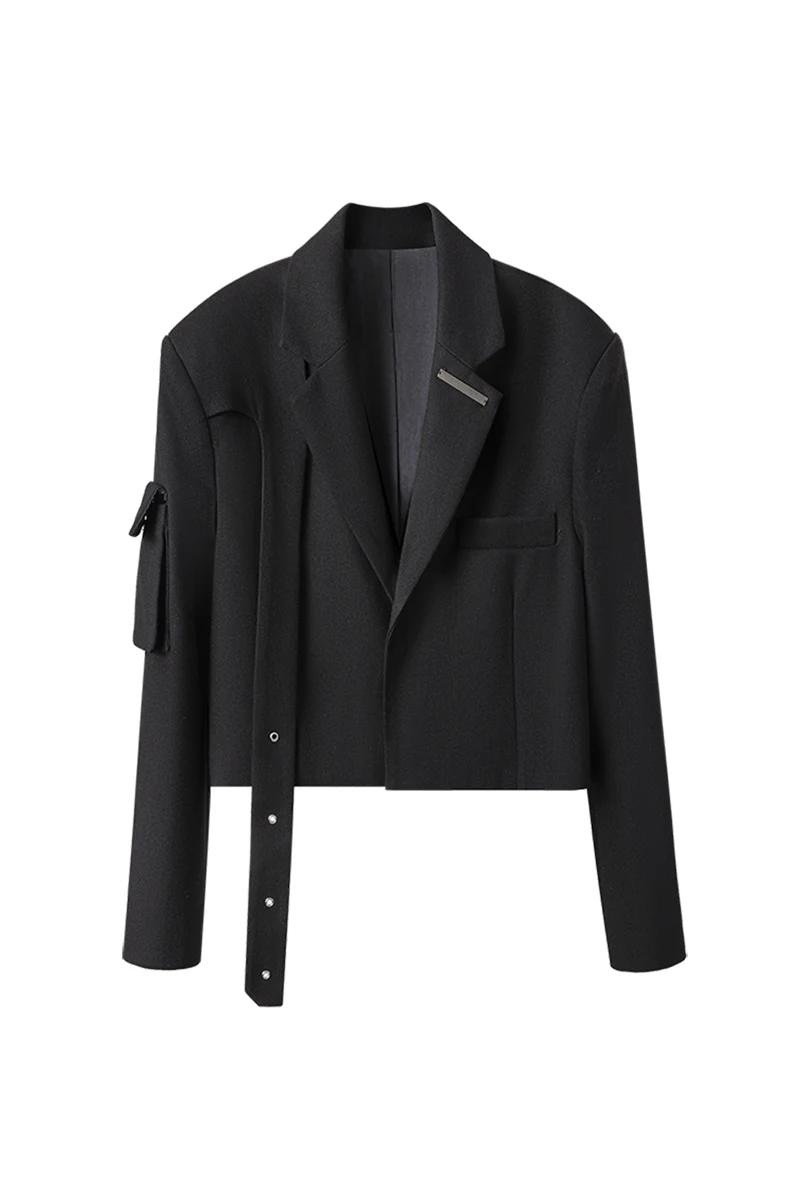 

DEAT 2021 new notched collar full sleeves pocket on the sleeves spliced single breasted short blazer female top WP12501L