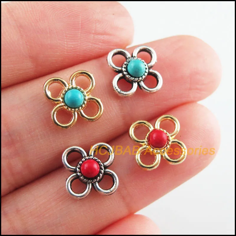 30 шт Ретро золото Цвет Тибетский Серебряный тон цветок клевера насыщенного