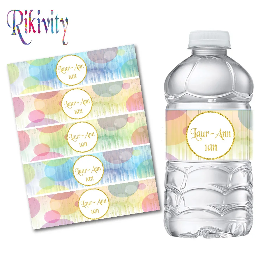 20 шт./лот на заказ радужные этикетки бутылки для воды обертка конфет свадебные