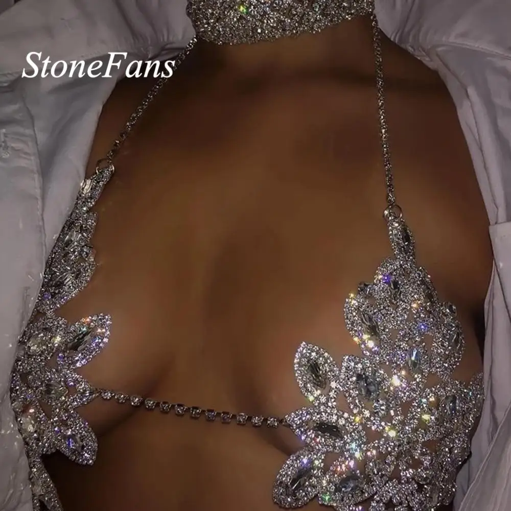 

StoneFans Rhinestone Body Chain Lingerie Set Party Dance Girls Jewellery Waist Chain Sexy Jewelry for Women Bra Body Jewelry