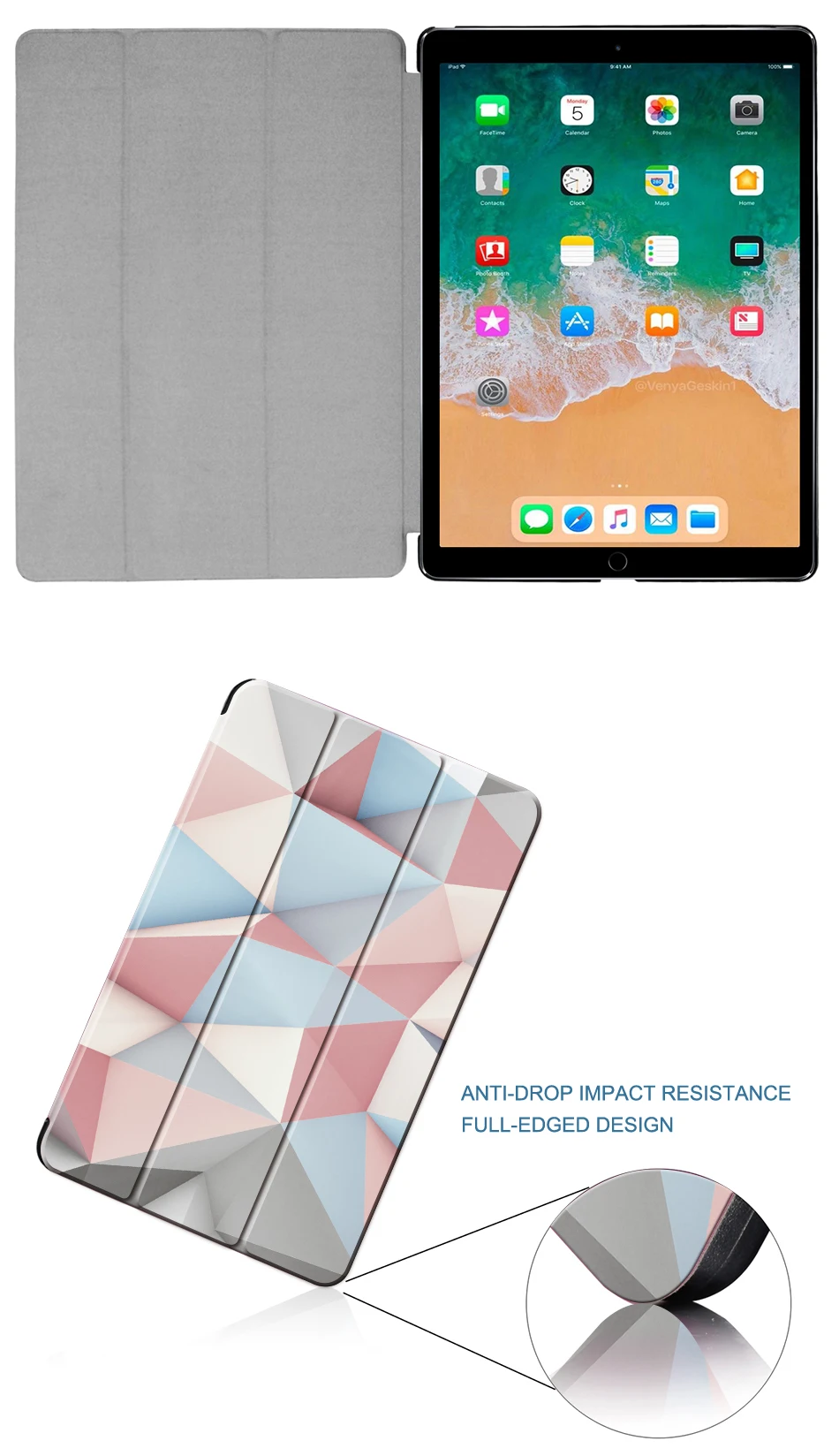 MTT Чехол для iPad Pro 12,9 дюйма геометрический тонкий из искусственной кожи Флип Стенд смарт-чехол Авто Режим сна/пробуждения чехол для планшета A1584