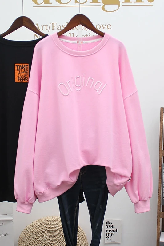 

Women's Loose Korean-Style Cotton Thickened Large Size Embroidered Spring and Autumn Long Sleeve Bottoming Shirt Sweatshirts
