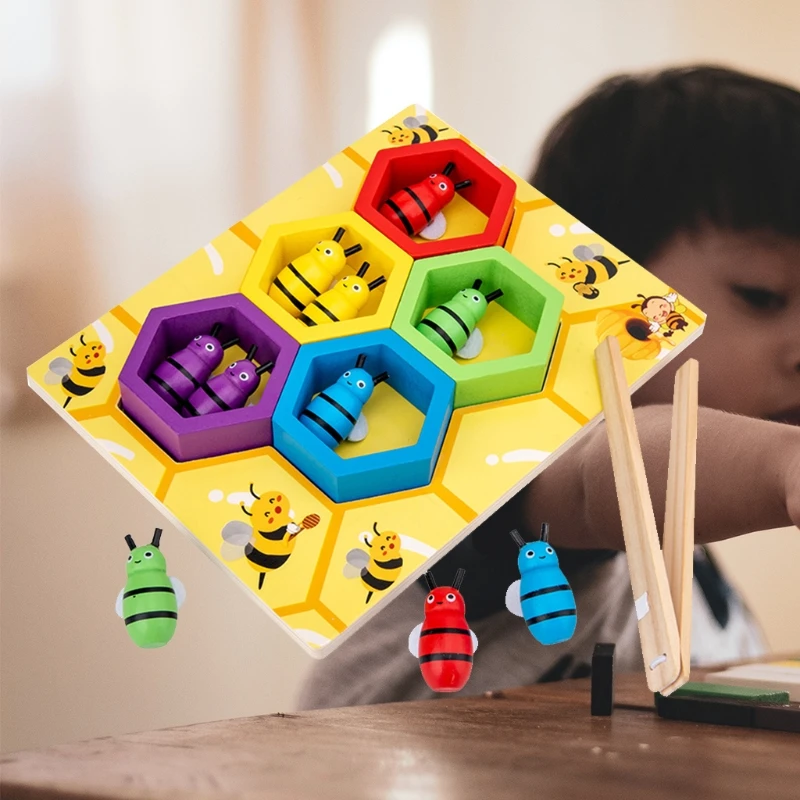 

P15C Beehive Game Childhood Color Cognitive Clip Small Bee Toy Wooden Leaning Educatinal Toys Children Montessori Early