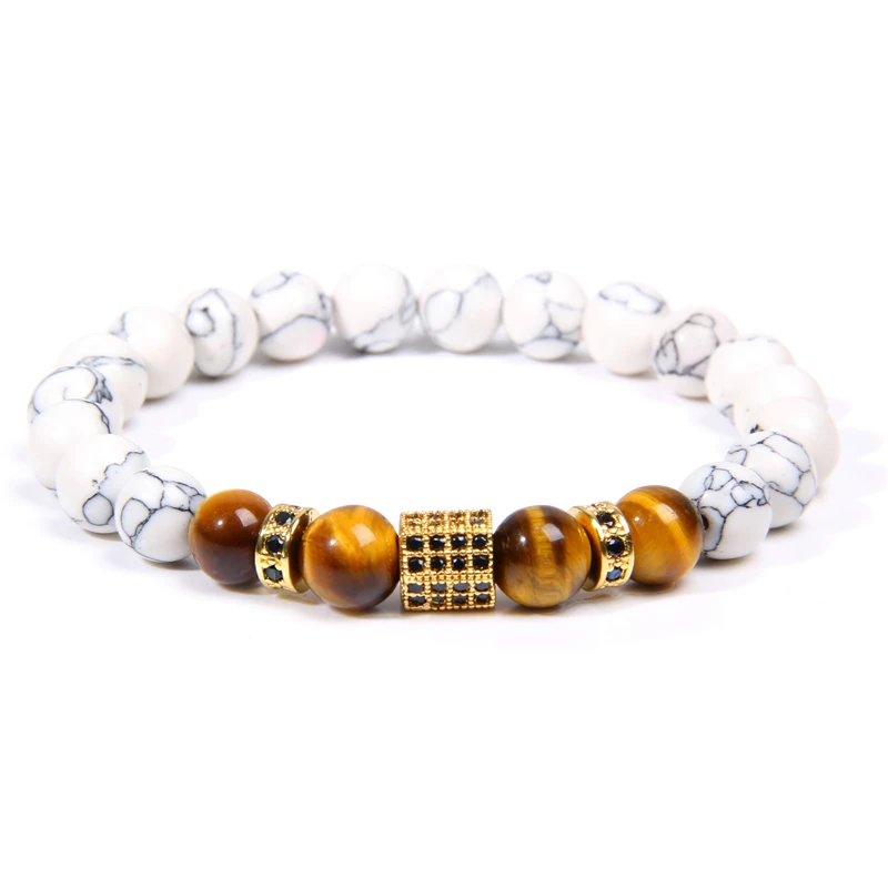 Для мужчин натуральный белый бирюзовый говлит камень тигровый глаз бусины браслет для homme femme Дружба Ювелирные изделия энергетические браслеты для мужчин
