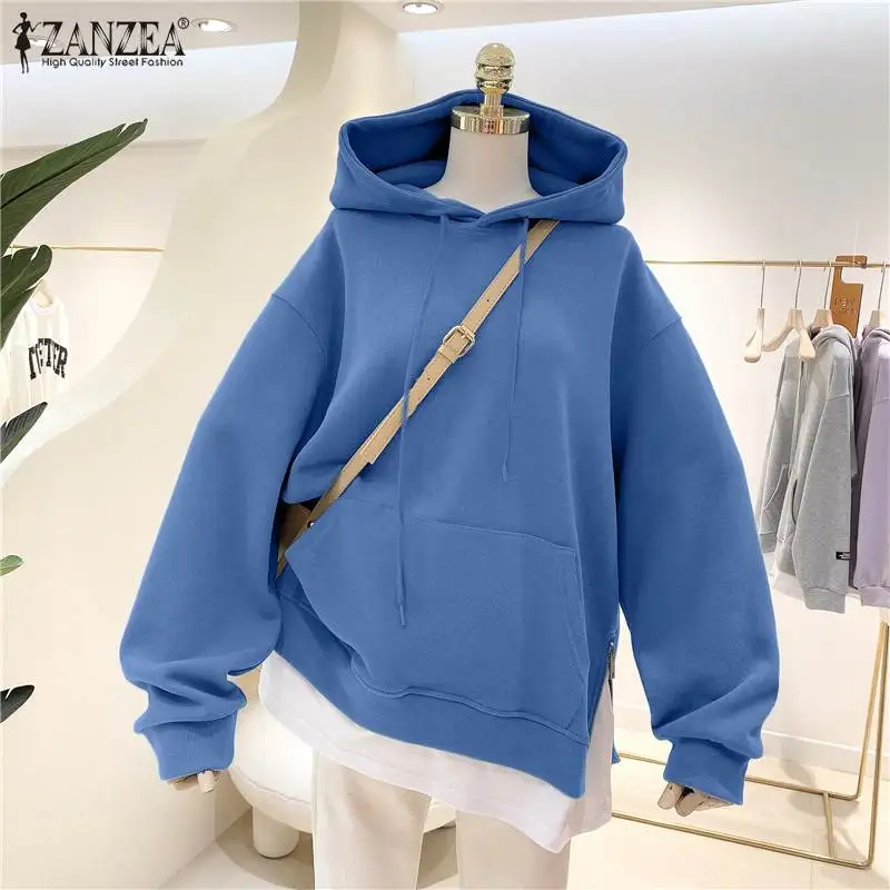 

Women Hooded Sweatshirts Hoodies 2022 ZANZEA Spring Autumn Long Sleeve Pullovers Oversized Casual Solid Loose Hoodies Streetwear