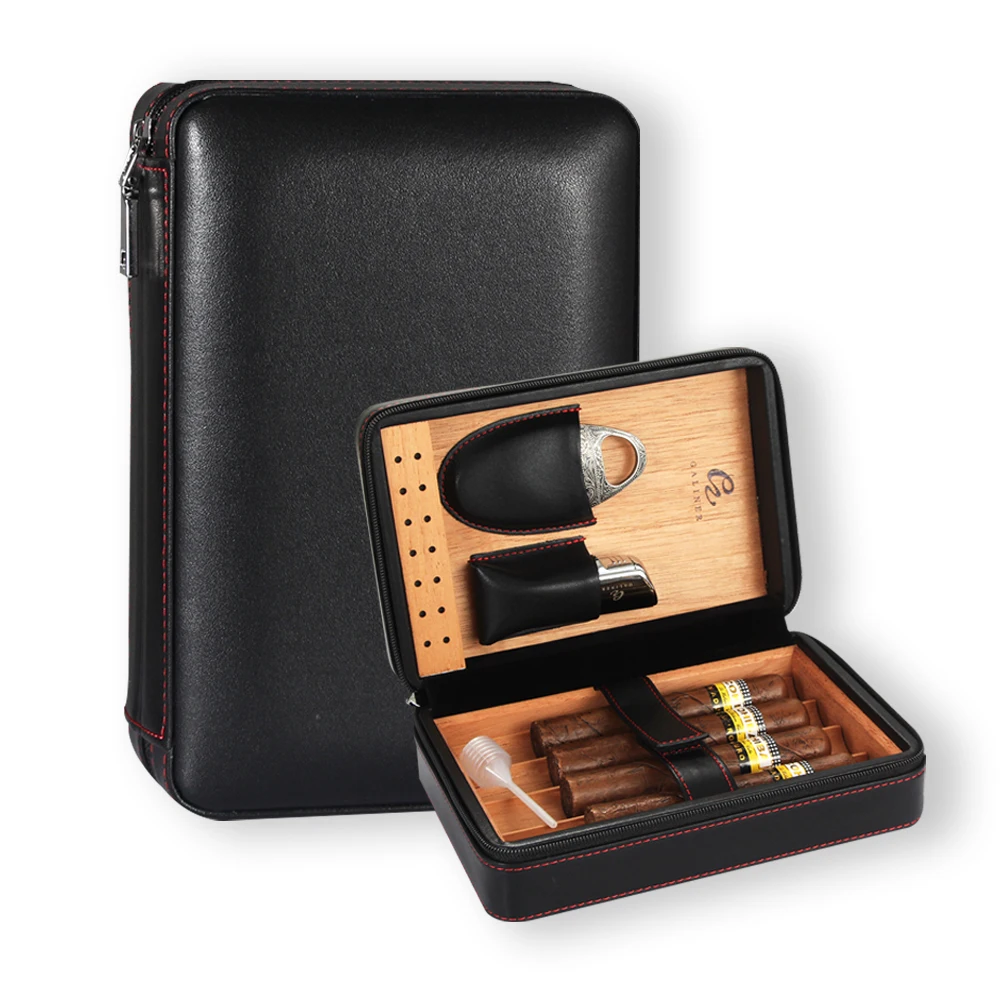 

Galiner Leather Cigar Case Lighter Cutter Accessories Set Outdoor Portable Travel Humidor W Gas Torch Lighter Cigar Cutter