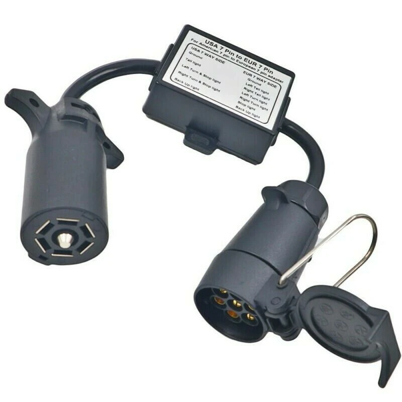 

USA to EU Trailer Light Converter US 7-Way Blade Socket to EU 7-Pin Round Plug