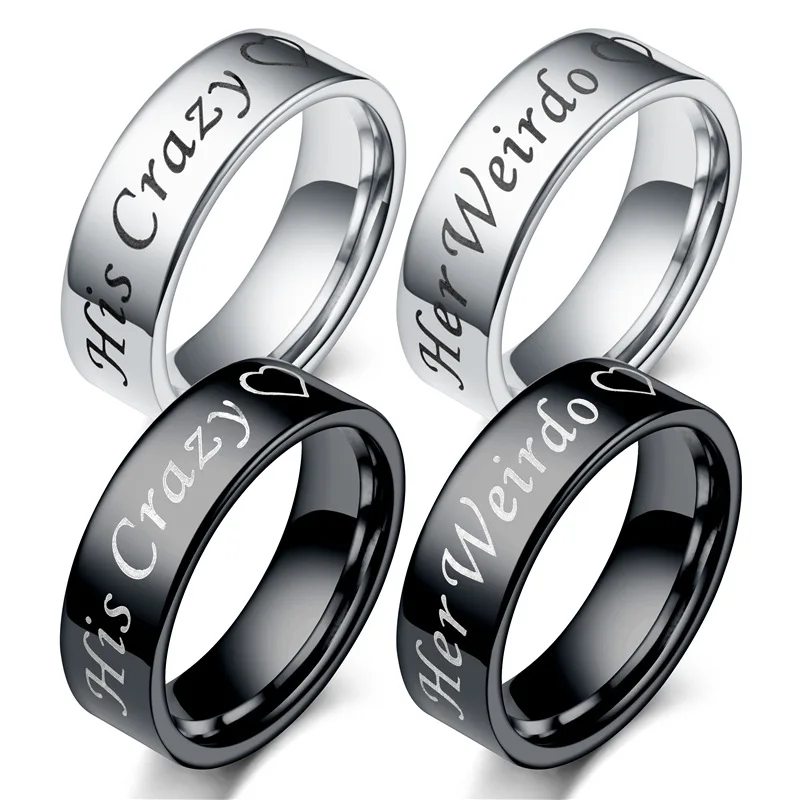 

AsJerlya 316L Stainless Steel Couple Rings His Crazy Her Weirdo Letter Rings Anniversary Rings For Men Women Lovers Dropshipping