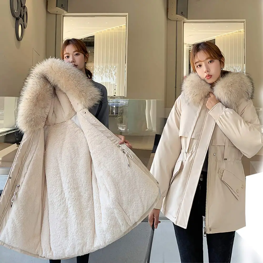 GRELLER Casual Loose Fur Liner Hooded Winter Parkas Women Fashion Solid Thick Short Coats Women Elegant Cotton Jackets Female