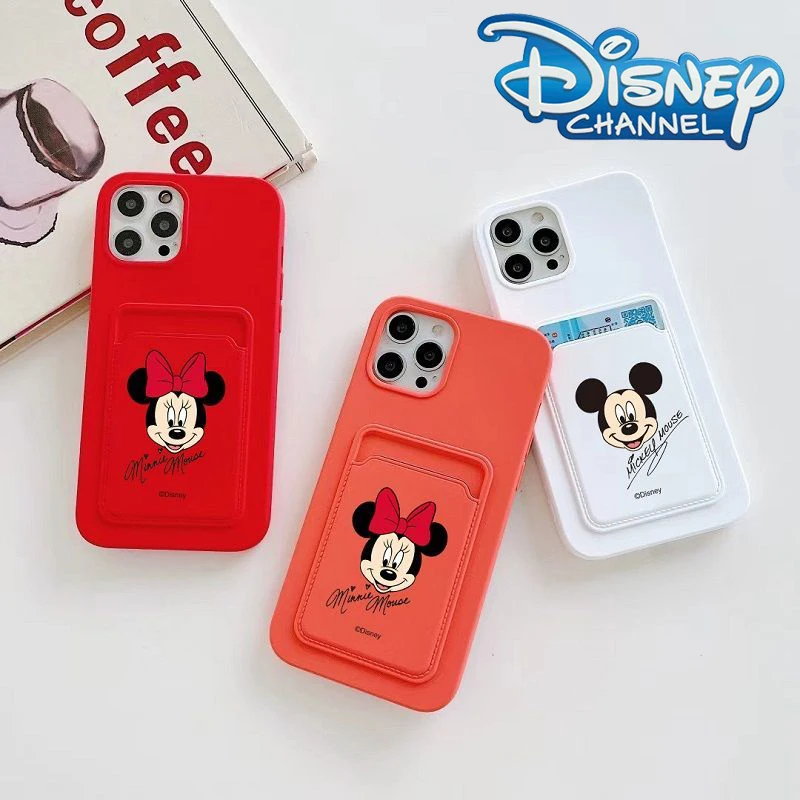 

Чехол для iPhone 12 с изображением Диснея Микки и Минни, мягкий чехол-бумажник с держателем для карт для iPhone 12, 11 Pro Max, XR, XS Max, 7, 8 Plus, X, SE