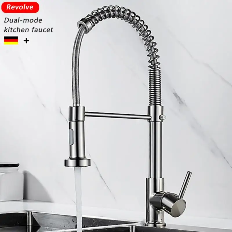 

Matte Black and Spring Pull Down Kitchen Sink Faucet Hot & Cold Water Mixer Crane Tap with Dual Spout Deck Mounted kitchen