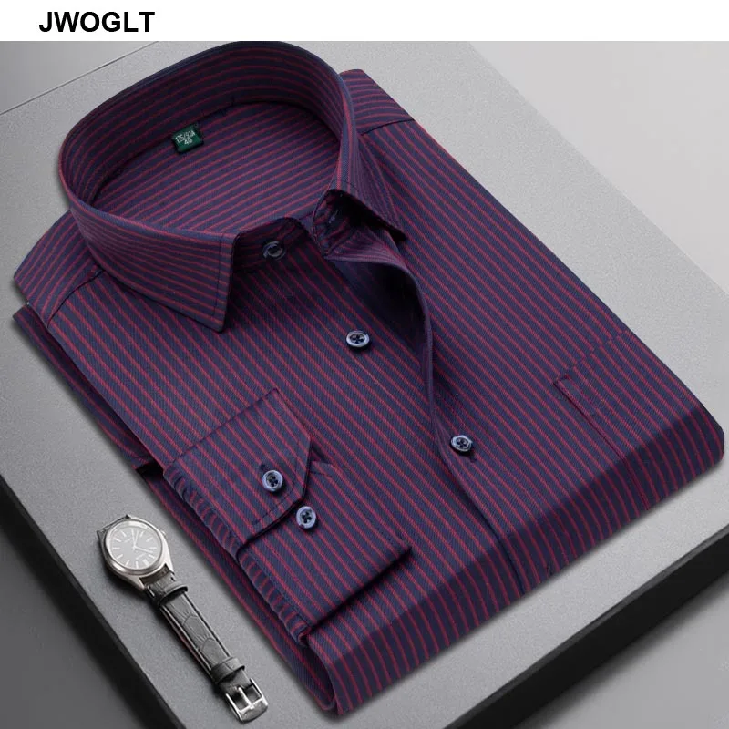 

45KG-100KG High Quality Business Casual Long Sleeved Shirt Classic Purple Blue Striped Male Social Dress Shirts