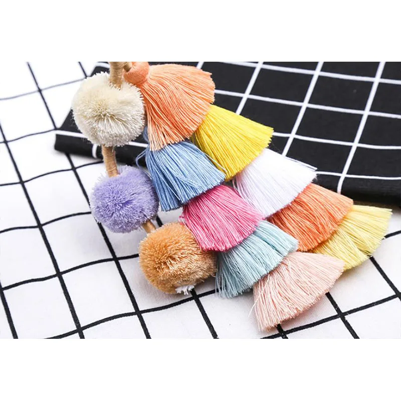 

Colorful Pompons Long Layered Cotton Tassels Key Chain Bag Car Charms Pendant Key Rings Jewelry Women Gift Dropshipping