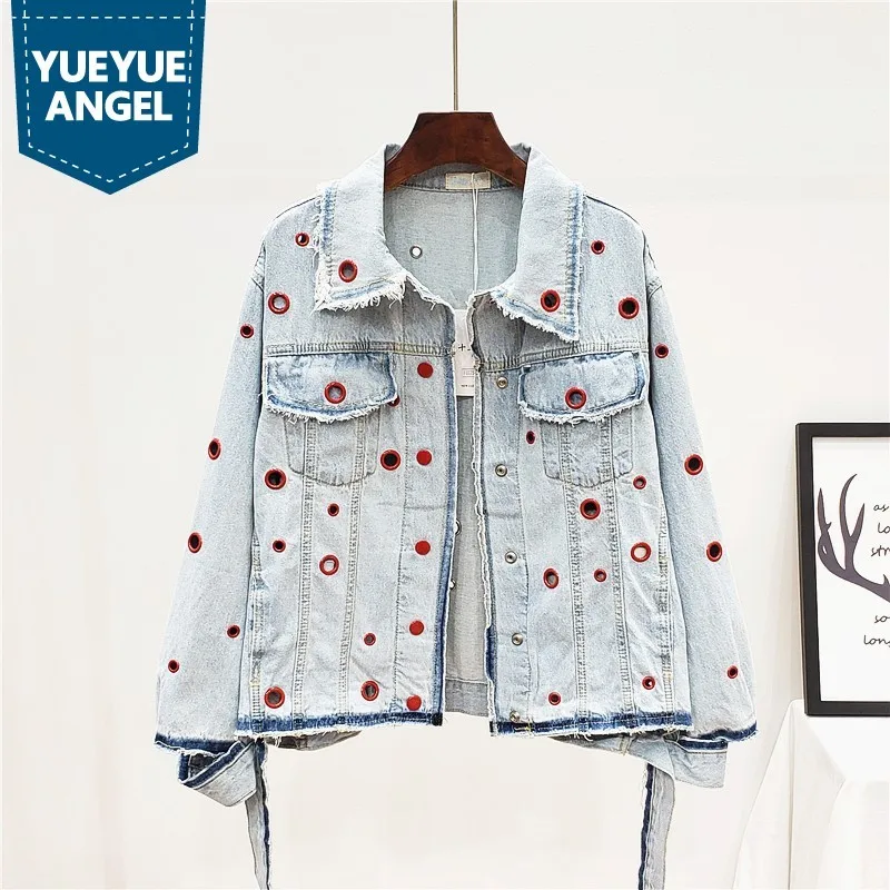Женская джинсовая куртка в уличном стиле свободная ВИНТАЖНАЯ ДЖИНСОВАЯ КУРТКА с