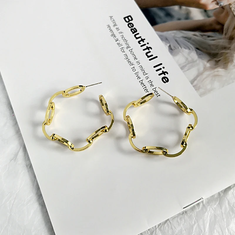 Крупные золотистые серьги-кольца GHIDBK Hyperbole минималистичные большие полые