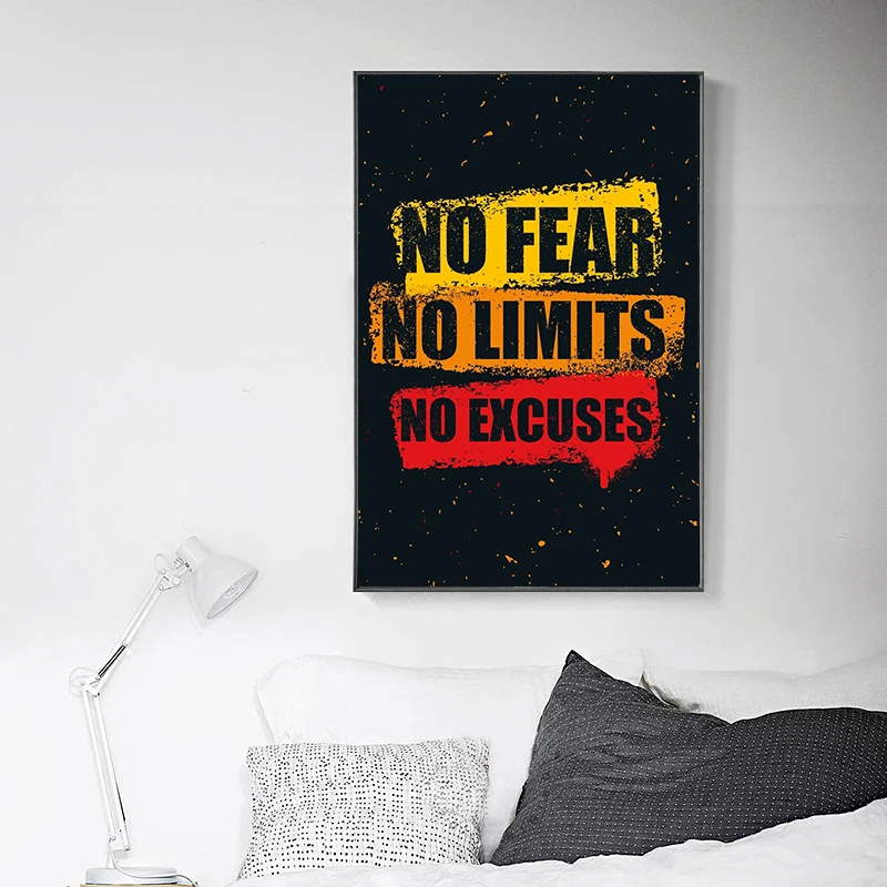 

No Fear Inspirational Quote Poster and Print on Canvas Art Wall Motivational Quotes Picture for Living Room Home Decor