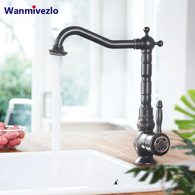 Black Bronze Bathroom Faucet 360 Degree Rotation Spout Kitchen Cold Hot Water Tap Single Handle Basin Mixer Crane | Обустройство дома