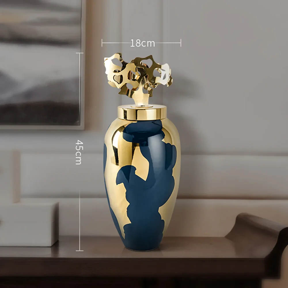 

Retro Luxury Ceramic Vase Decoration Creative Storage Jar Large Table Vase Nordic Vases Modern Home Living Room Decoration Gifts