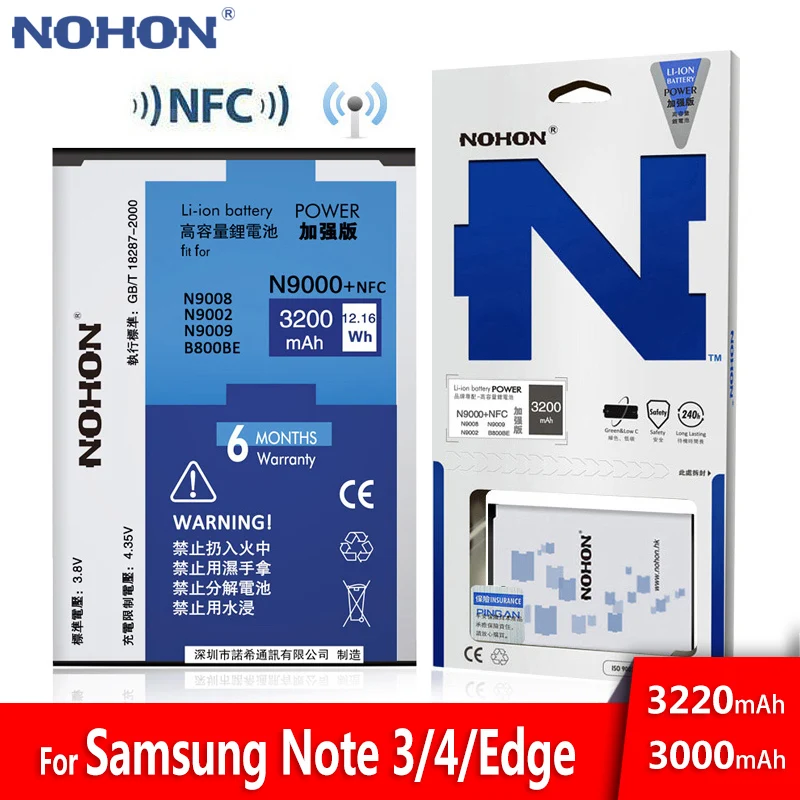 NOHON аккумулятор для samsung Galaxy Note 3 4 Note3 Note4 N9000 N9005 N9006 N9100 N910X NFC боковая батарея замена реального Ёмкость батареи