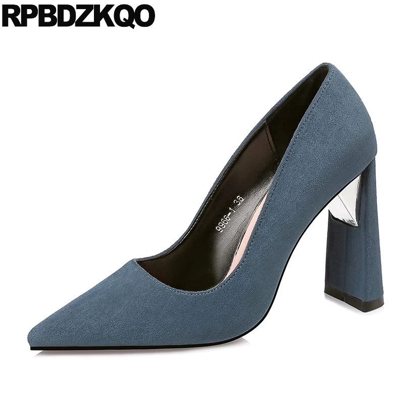 Размер 4 34 Туфли лодочки на очень дешевые ультра 2021 Толстой замши синего цвета Без