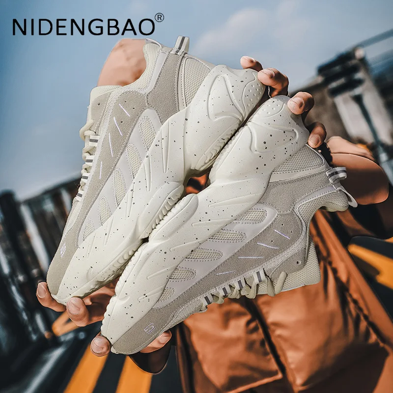 Men Chunky Sneakers 2021 Fashion Men's Casual Shoes Height Increasing Thick Sole Male Streetwear Breathable Running Shoes
