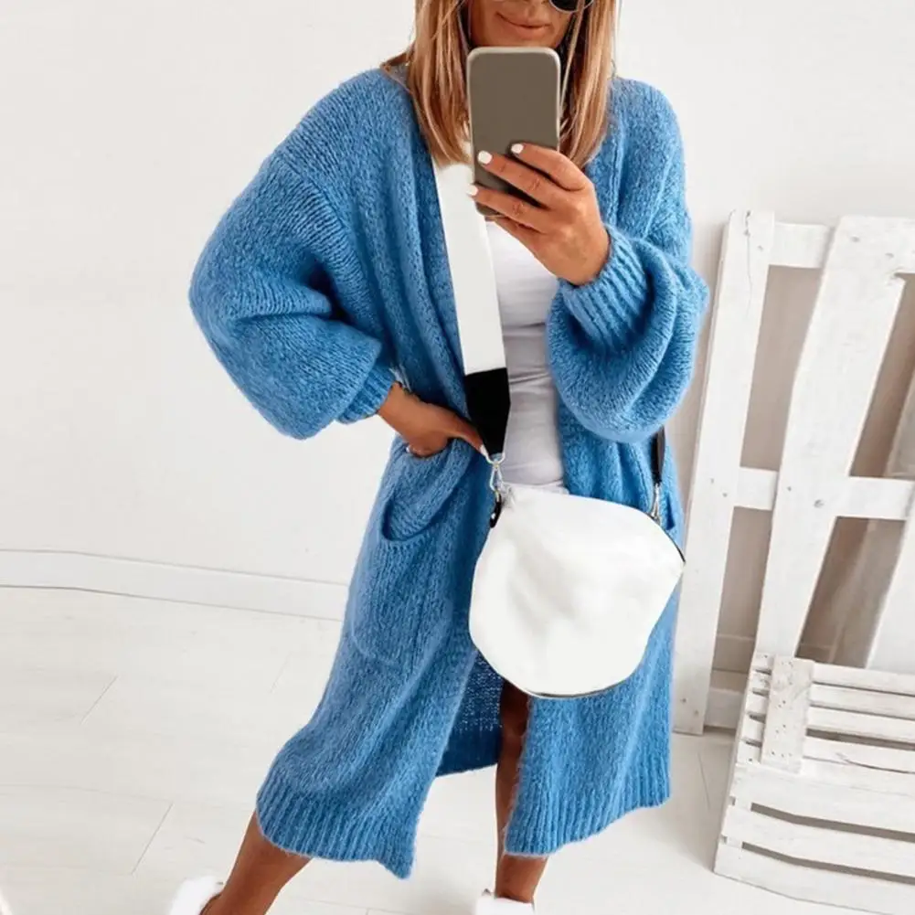 

Sweater Knit Cardigan Women Sweater Cardigan Soft Lantern Sleeve Leisure Long Loose Knitting Sweater Coat for Daily Life